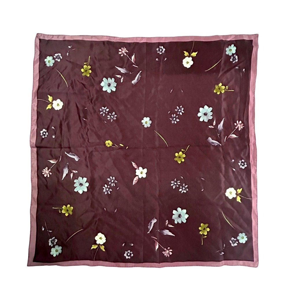 100% Silk Floral Square Scarf Elaine Gold Collection XIIX Korea Hair Neck Wrap